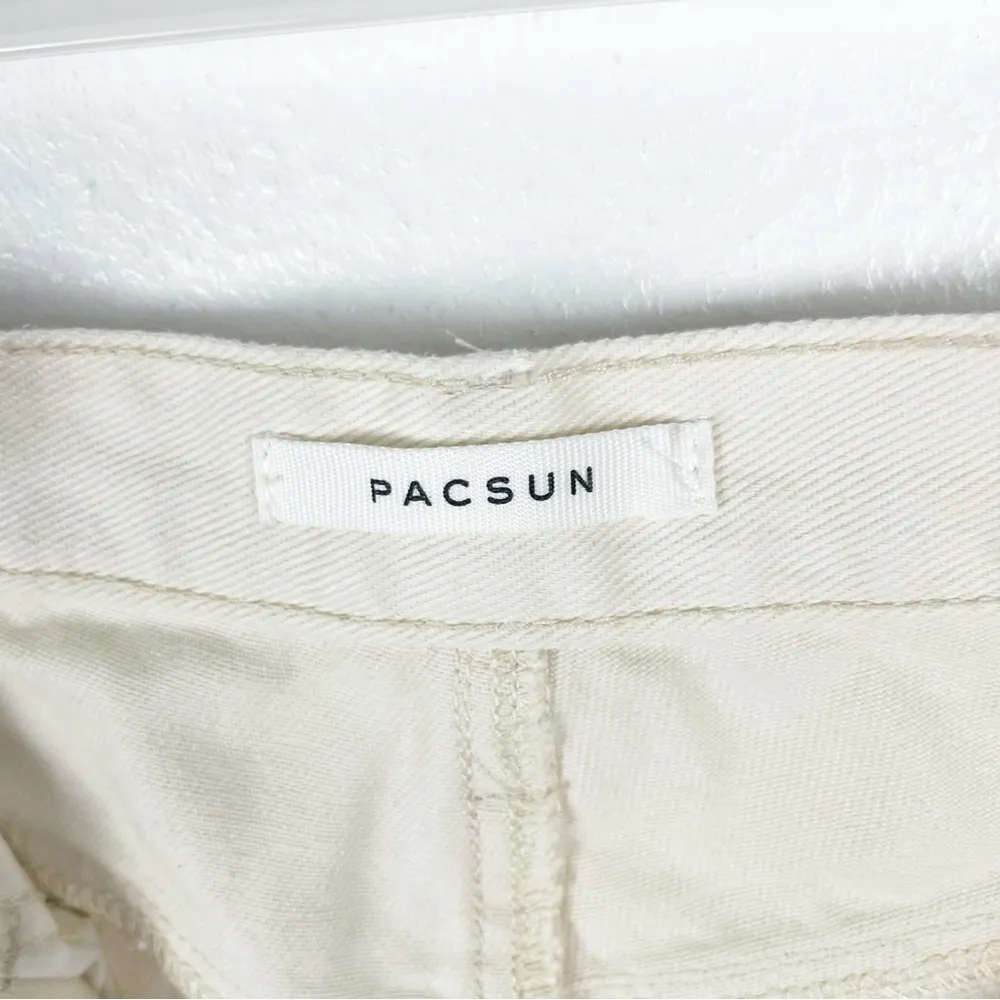 PACSUN Pacific Sunwear Fray Panel Details High Rise Cream Dad Jeans, Size 28 - Image 3