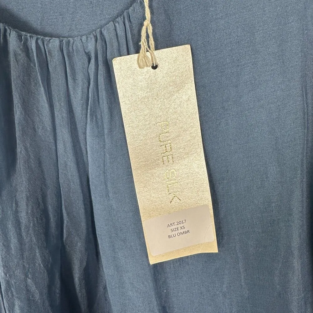 Prontomoda Giusy 100% Silk Blue Ombre Sleeveless Flowy Mini Dress Size XS NEW - Image 4