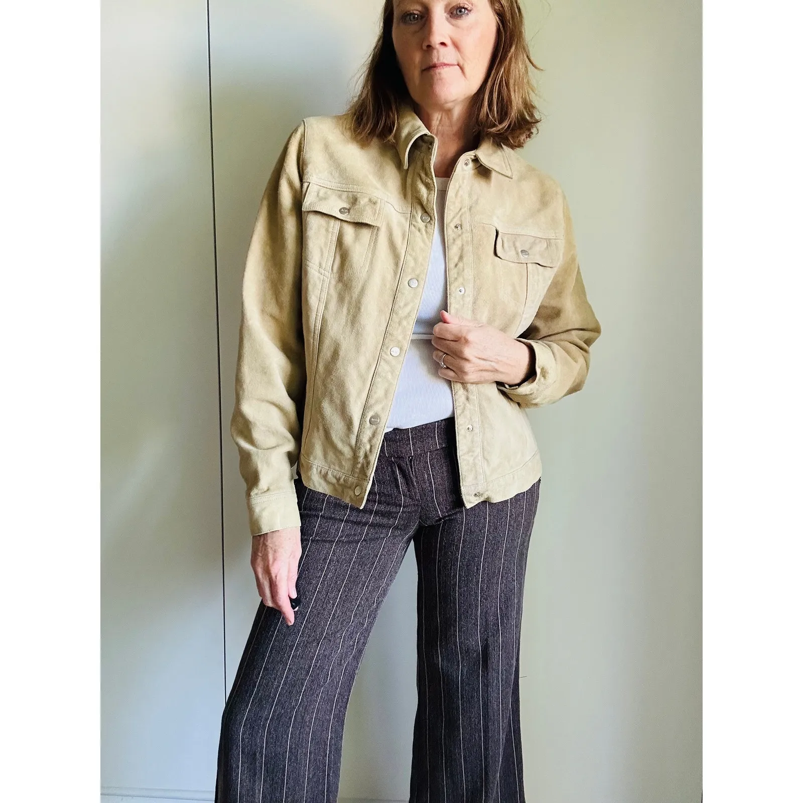 Leather Vintage Leather Suede Jacket Neutral Tan Size large - Image 4