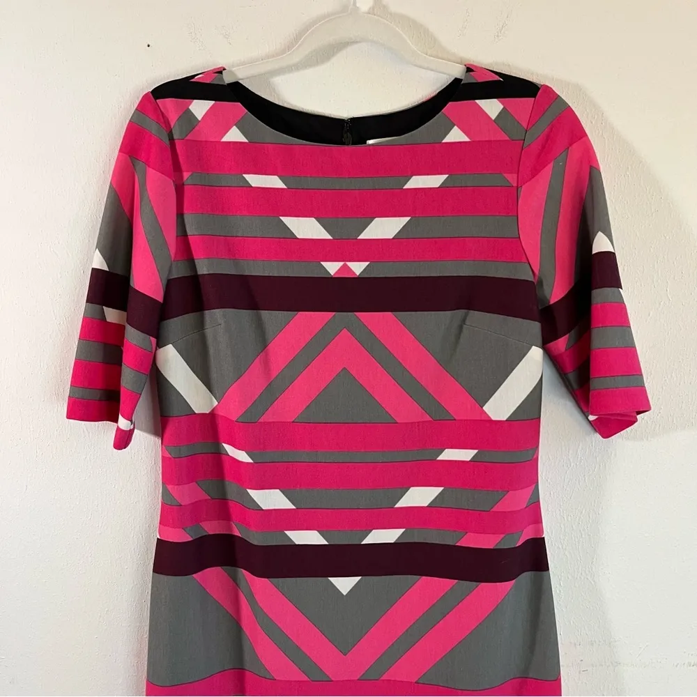 Eliza J Dress Pink, Grey & White Geometric Print Shift Short Sleeve Dress 6 EUC - Image 3