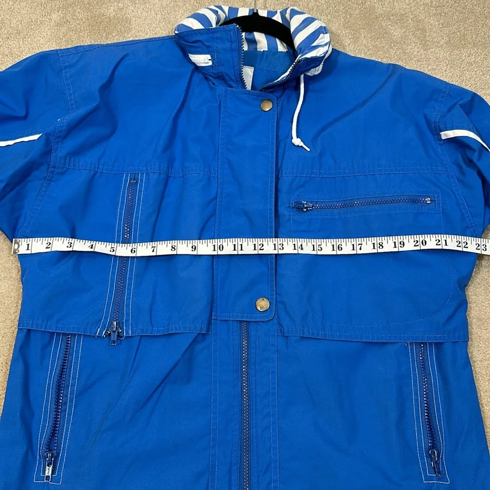 London Fog Vintage Blue White Striped Boxy Rain Jacket Coat Women Size XS Petite - Image 10