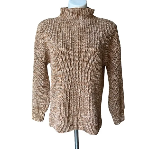 Cupcakes & Cashmere Tan Mock Neck Sweater Marled Cotton, Sz M - Image 2