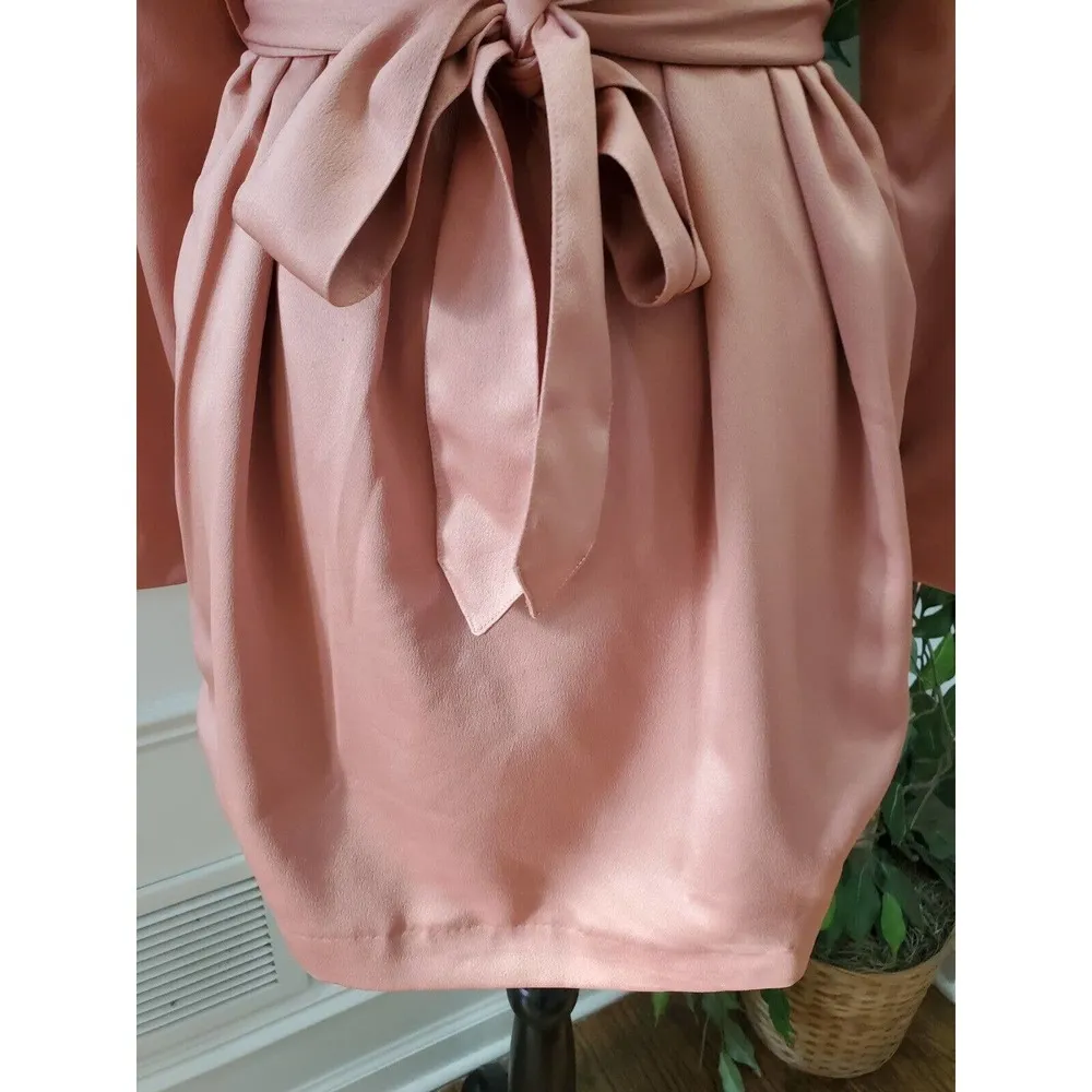 HOUSE OF CB LONDON Women Pink Polyester Wrap V Neck Knee Length Dress Small - Image 4