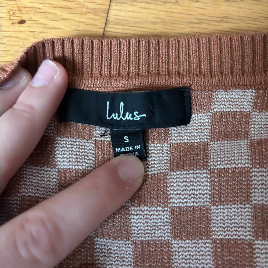 Lulu's Brown and White Checkered Cardigan - Image 7