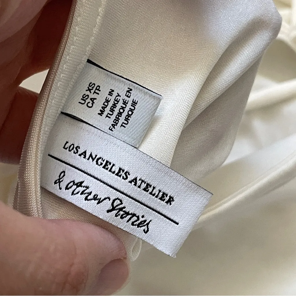 & Other Stories Tank Top ruched crop tie back womens Cream (xsmall) going out - Image 2