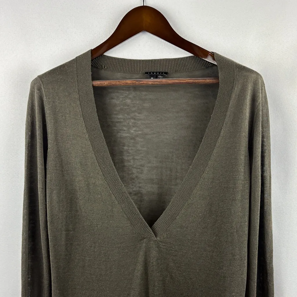 Theory Olive V-Neck Sweater - Image 3