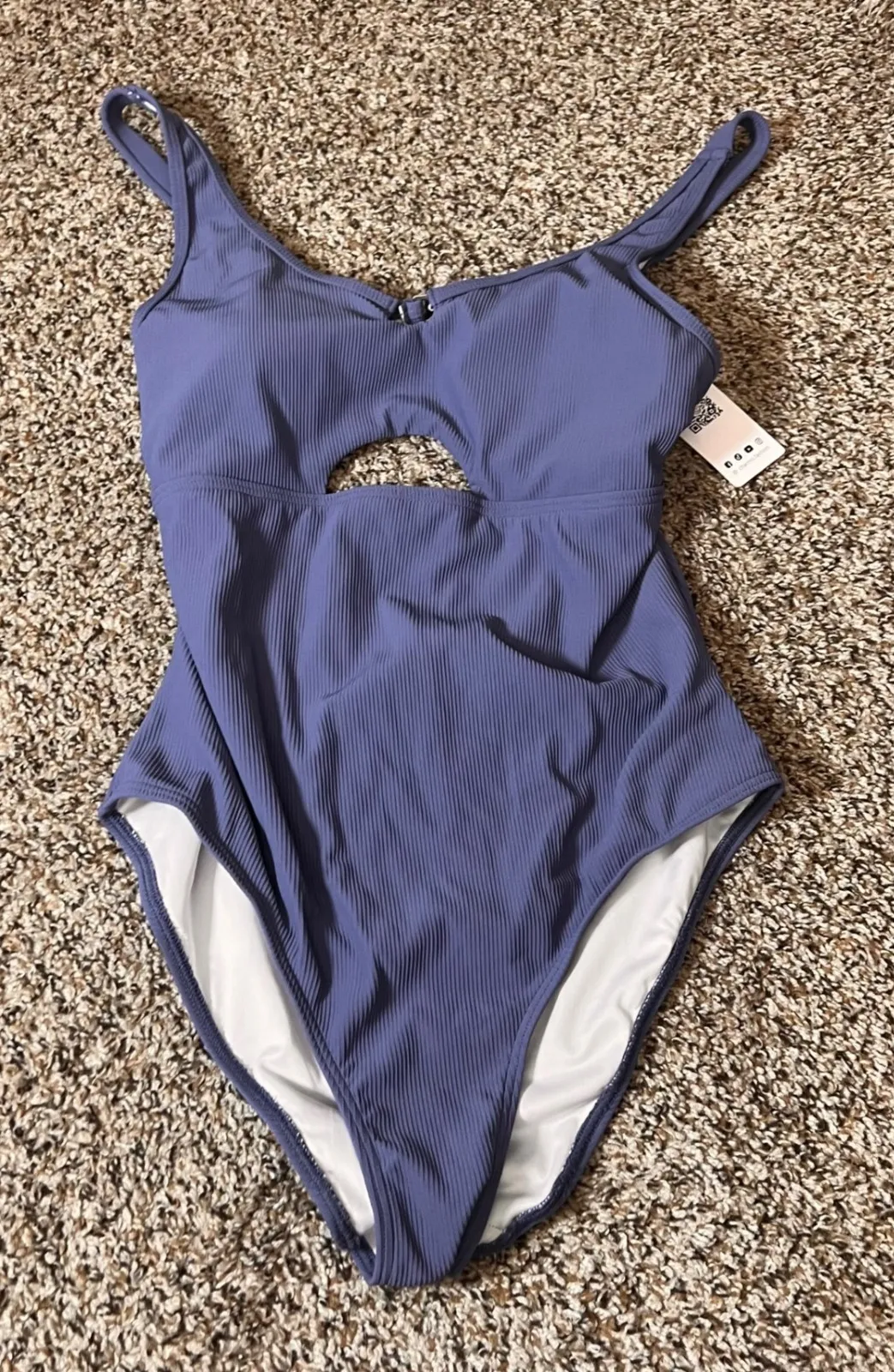 Charmo One Piece Swimsuit Purple Ribbed Cut Out Padded UPF 50+ Women's Size L - Image 1