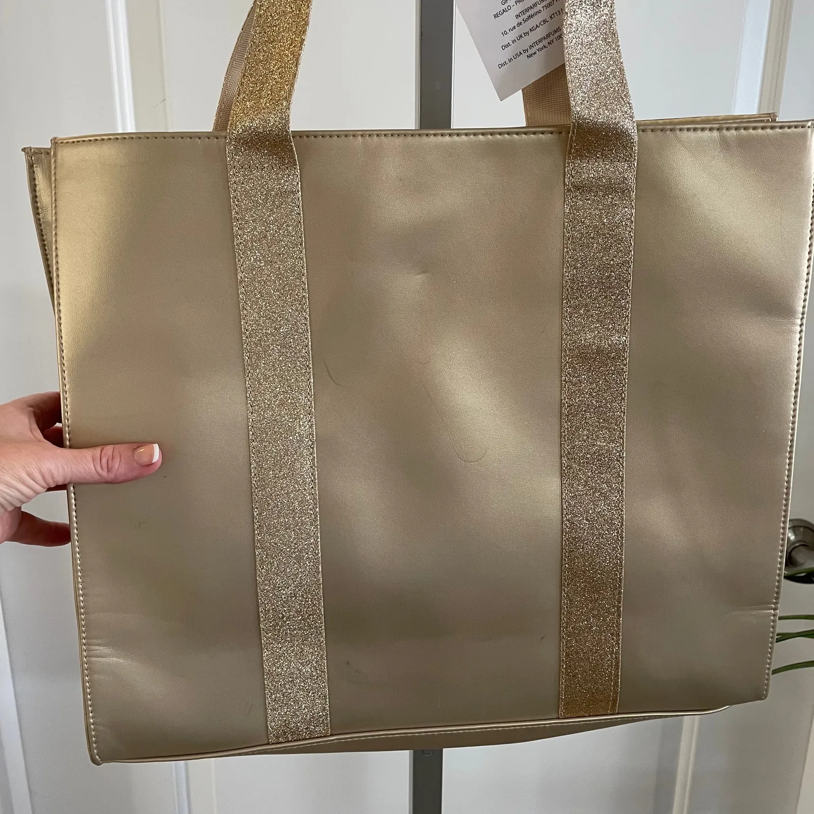 Jimmy Choo Parfums Tote Gift Bag Gold Metallic Glitter Holiday - Image 1