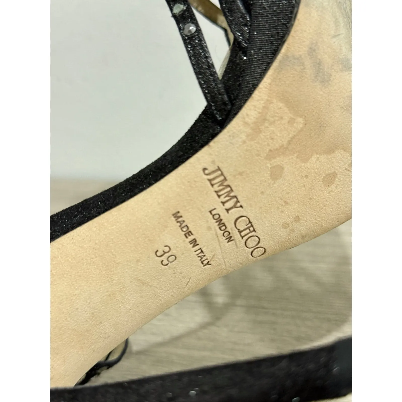 Jimmy Choo Metallic Leather Crystal Embellished Cut Out Strappy Sandals Black 39 - Image 6