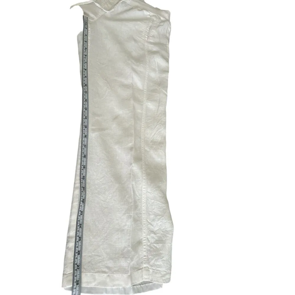 JM Collection Solid White Linen Casual Lined Crop Pants Si 8p Elastic Waist - Image 5