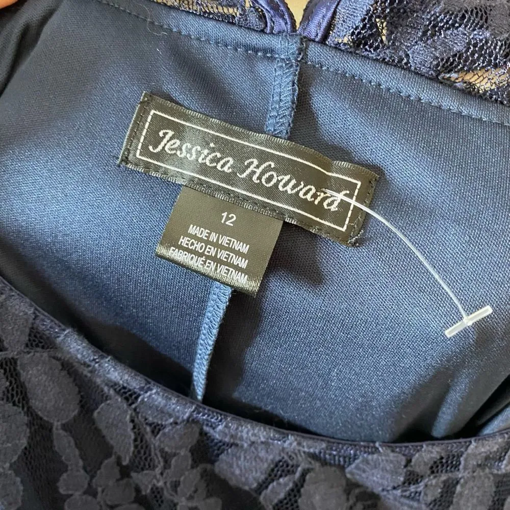Jessica Howard Navy Lace Shoulder Ruffle Cocktail Dress - Image 6