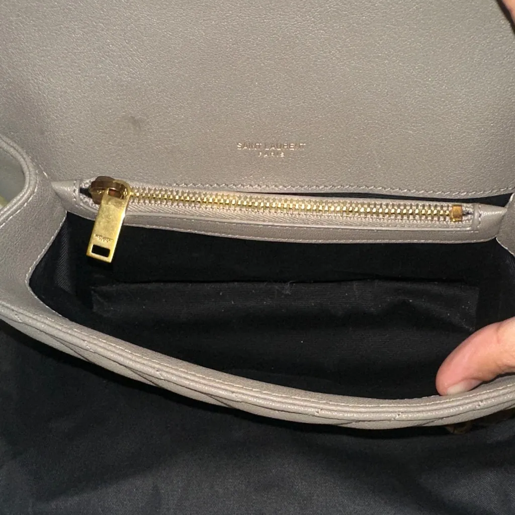 Authentic Saint Laurent Taupe Quilted Medium College Bag - Image 7