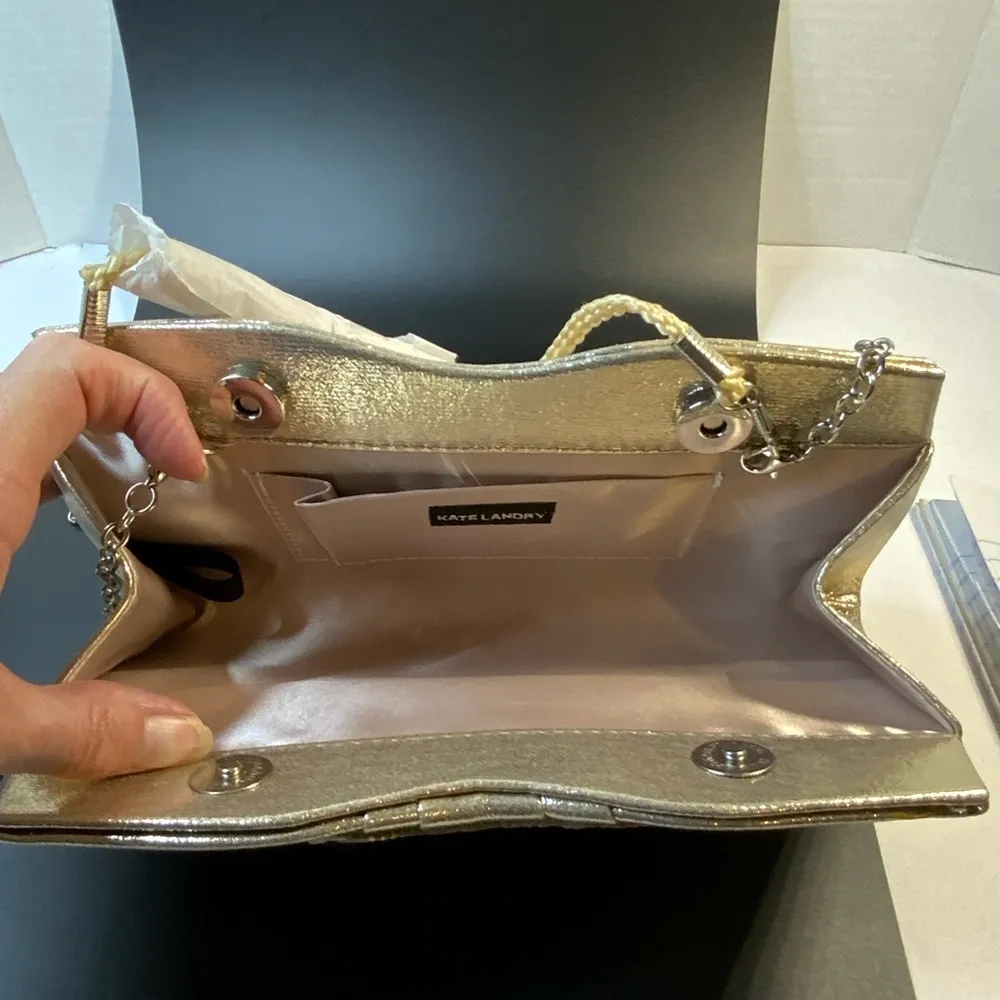 Kate Landry Gold Lame jewel bling clutch/shoulder bag - Image 3