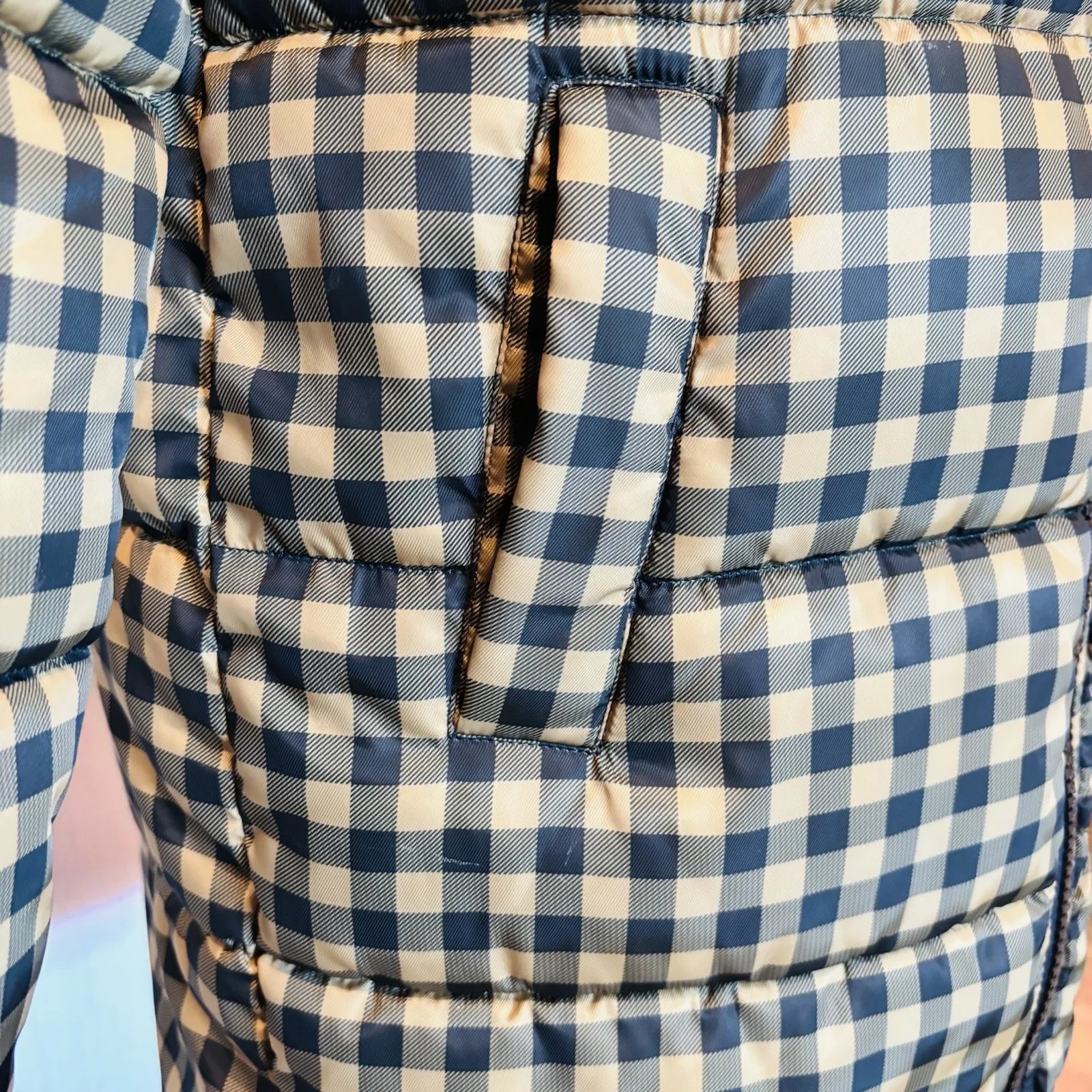 Rebecca Minkoff Puffer Coat Jacket Yellow Black Gingham Buffalo Plaid size Small - Image 10