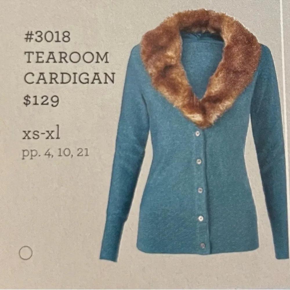 CABI Teal Tearoom Knit Cardigan Sweater Removable Faux Fur Collar Size Medium - Image 5