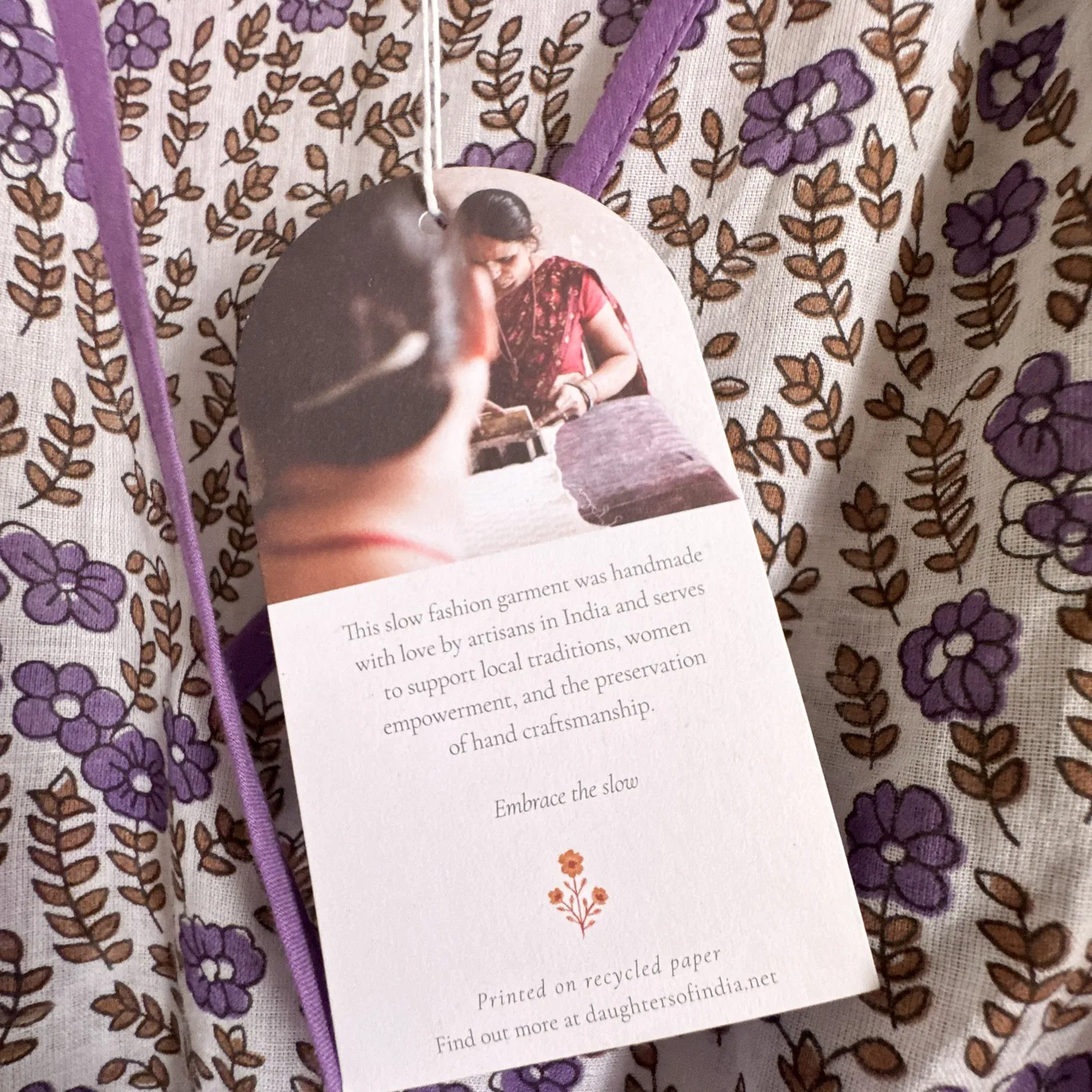 Daughters of India Binita Mini Dress Violet Floral Boho Cotton XS NWT Purple - Image 6