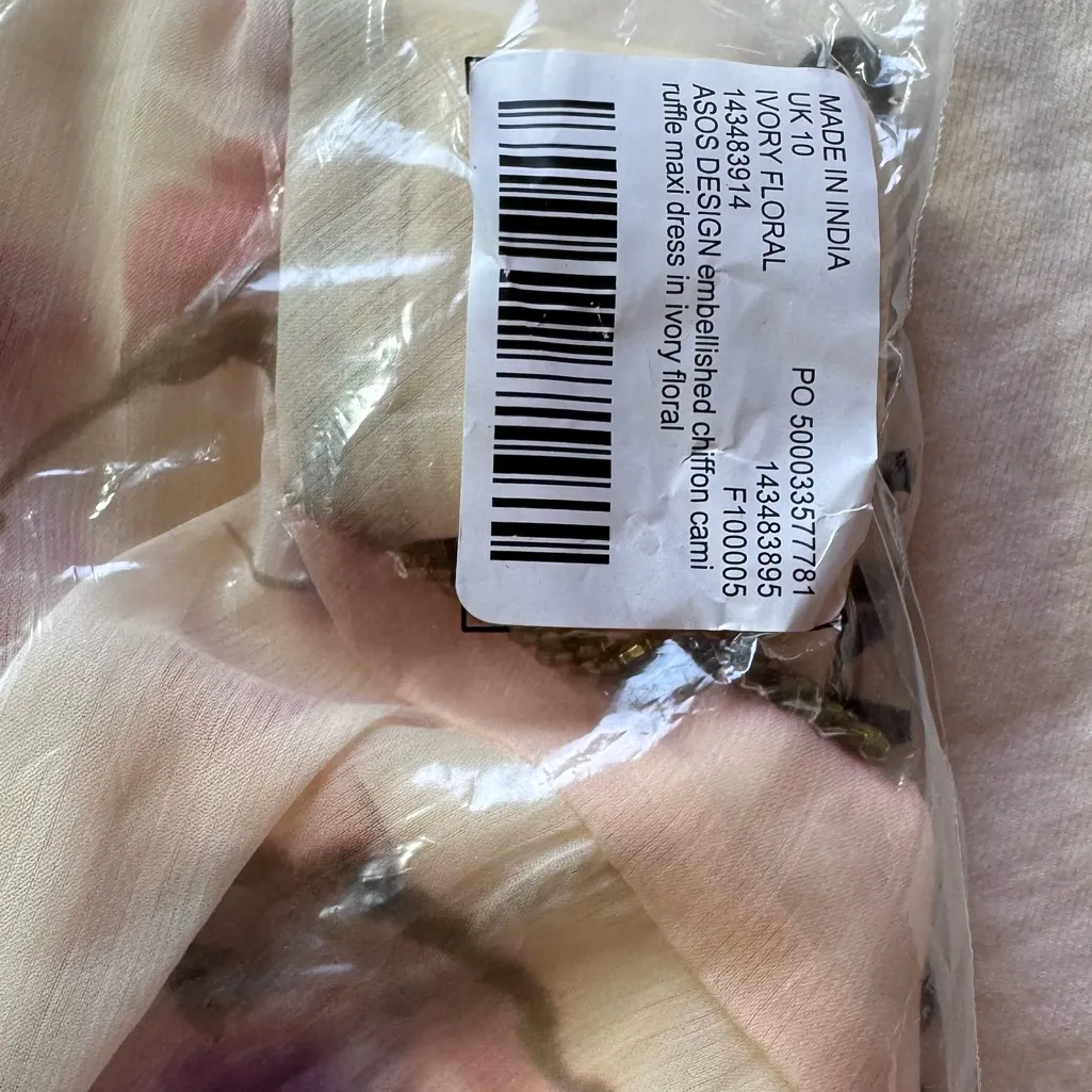 ASOS DESIGN embellished chiffon cami ruffle maxi dress in ivory floral - Image 6