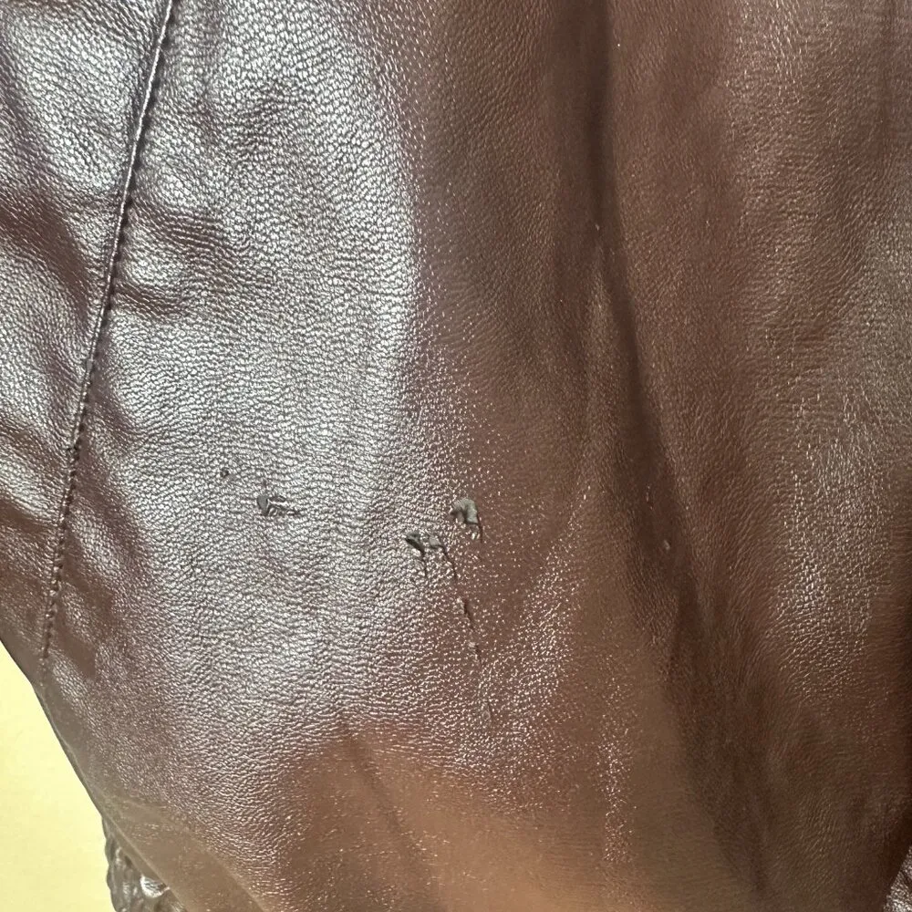 Oversized Faux Leather Bomber Jacket Coat Slant Pockets Chocolate Brown Medium - Image 5