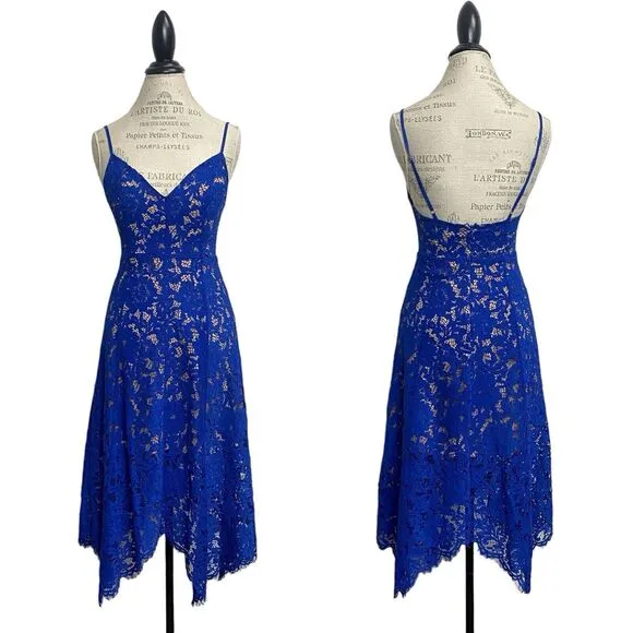 Lulus One Wish Royal Blue Lace Midi Dress Handkerchief Hem Women's Size S - Image 2