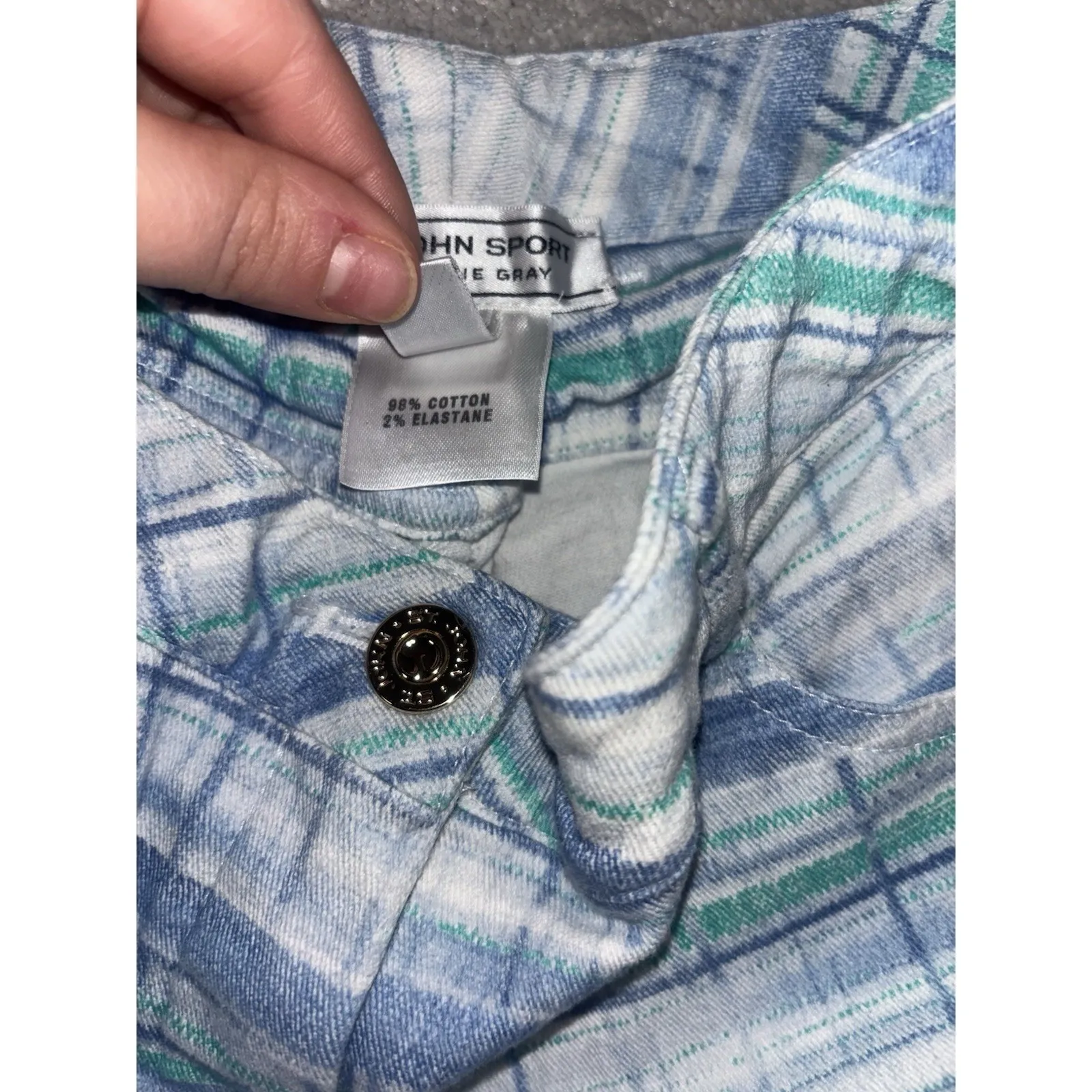 St John Sport Pants Womens 6 Marie Gray Plaid Print Cotton crop Blue - Image 4