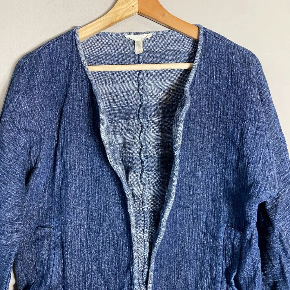 Eileen Fisher Organic Cotton Double Weave Short Jacket Women's Small Blue Casual - Image 7