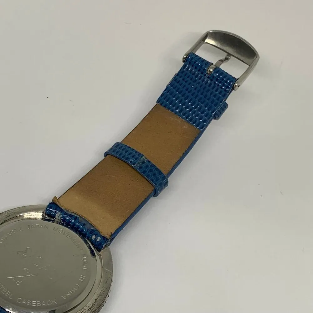 Sigal women’s quartz analog watch blue crystals dial bezel 39mm silver tone runs - Image 5