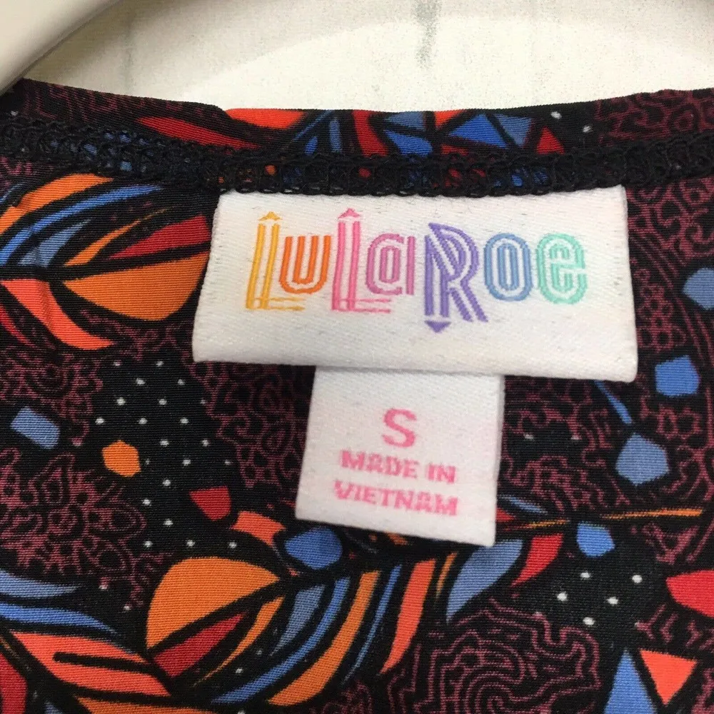 NEW LuLaRoe Joy Duster Vest Open Front Feather Print Blue Orange Size S - Image 9