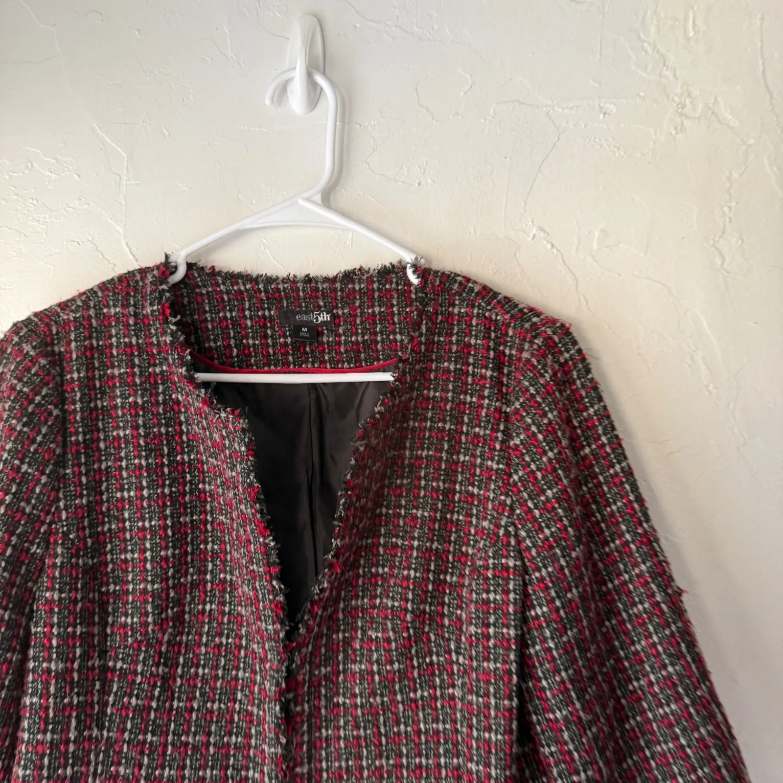 east5th Y2k Tweed Blazer Jacket Red Black White Fringe Whimsigoth M Office Siren Size M - Image 4