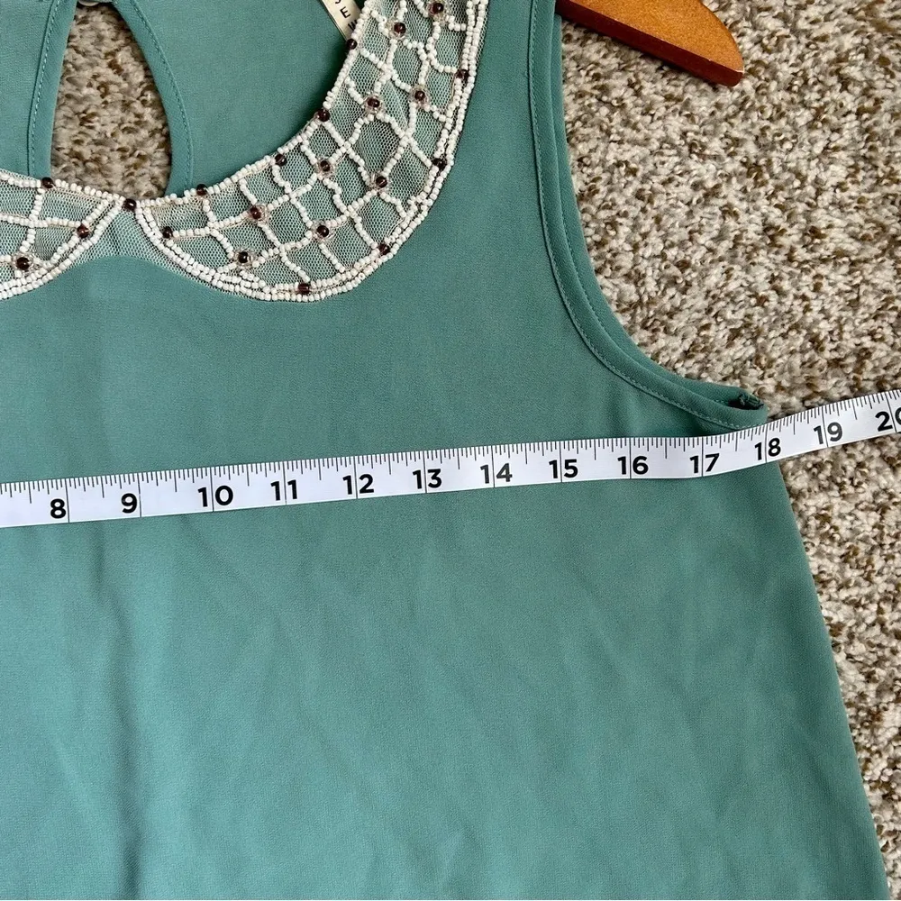 🦋 B Jewel Teal Mint Green Peter Pan Collar Beaded Sleeveless Blouse Medium - Image 4