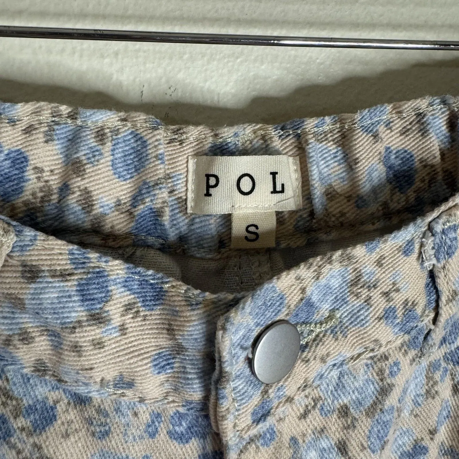 POL everyday edge pants Blue Floral Corduroy Wide Leg Distressed Elastic Waist S - Image 5