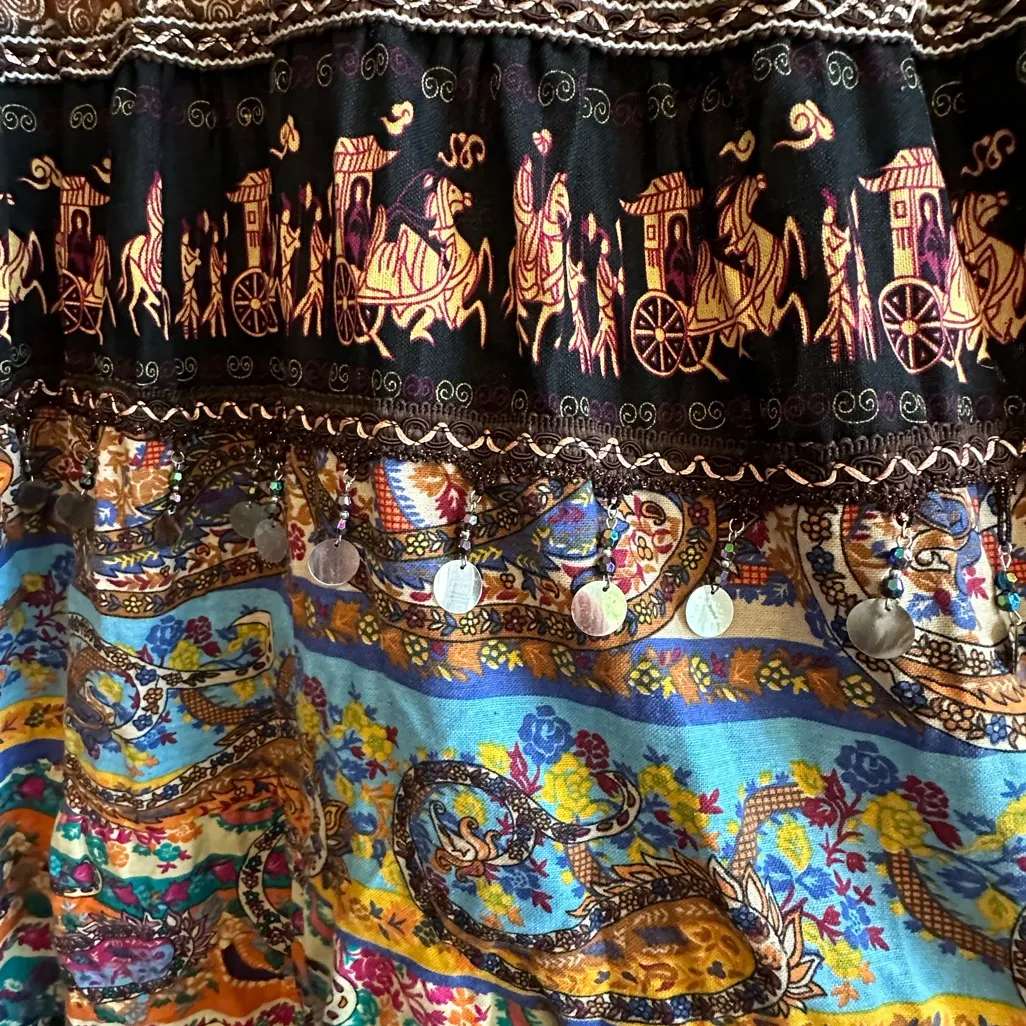 Pretty Angel linen blend boho tiered maxi dress with sparkle embellishment Blue Size M - Image 3