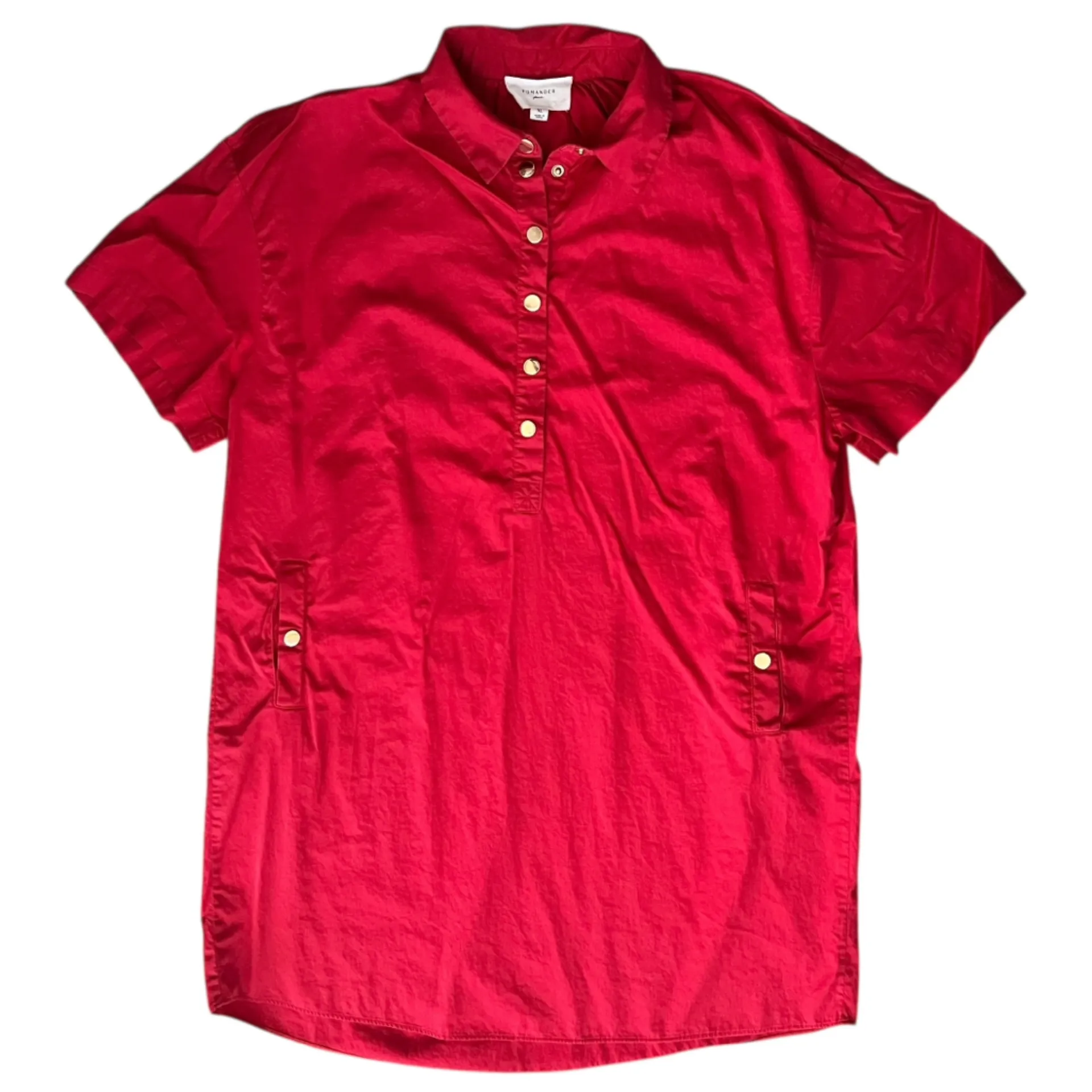 Tuckernuck Pommander Place Women’s Red Oakley Dress Gold Button Collared Mini - Image 2