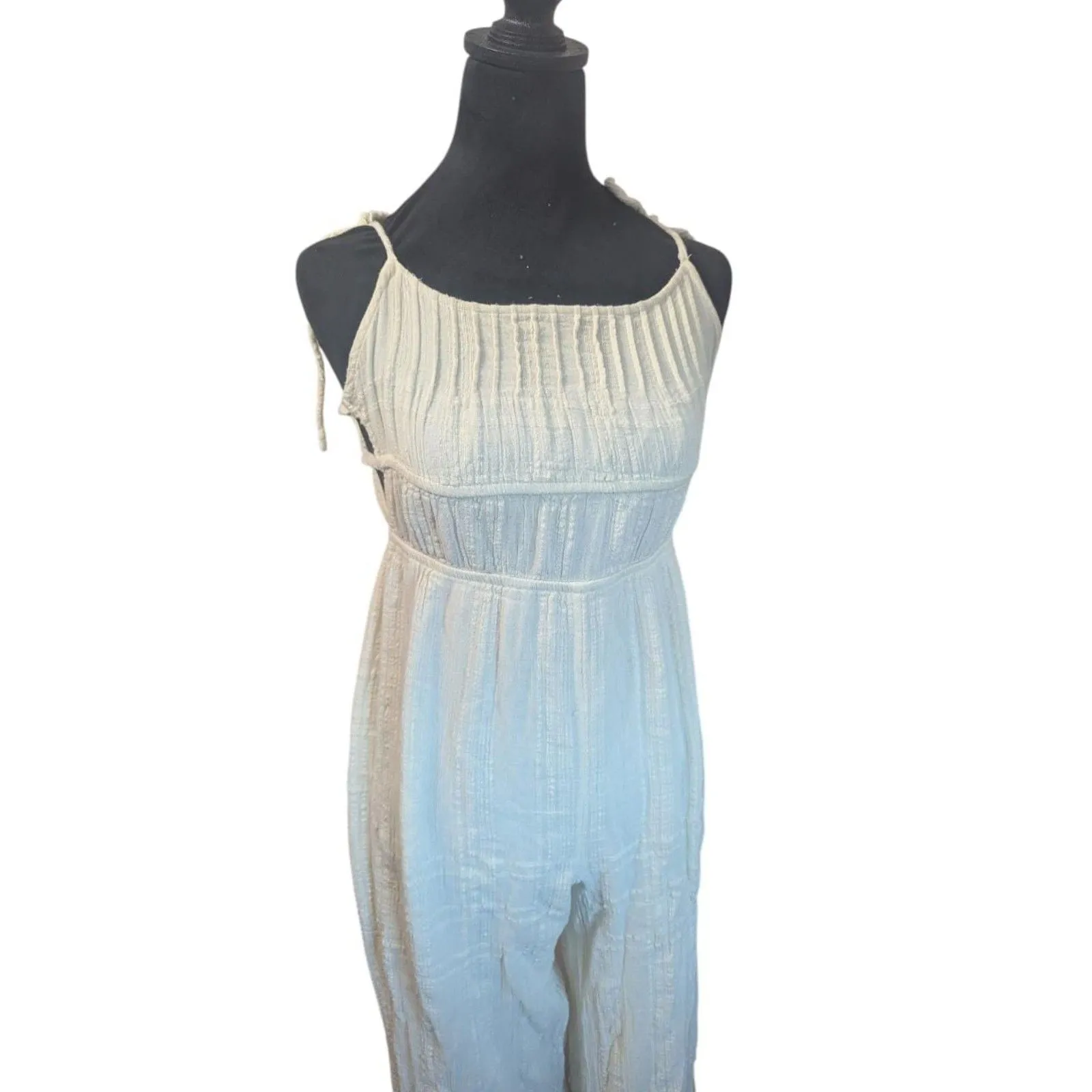 Urban Outfitters Ecru Gauze Wide Leg Jumpsuit Boho Coastal Minimalist - Image 2