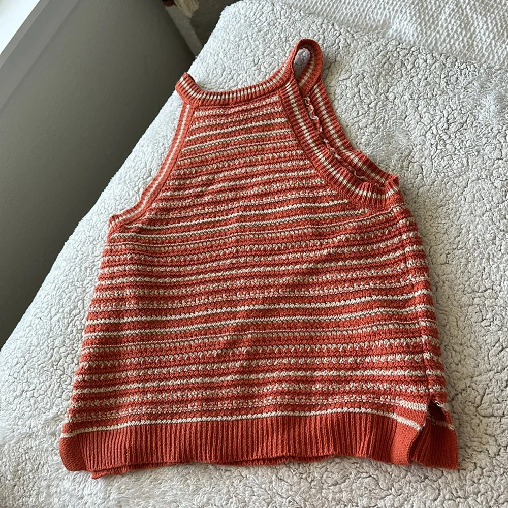 Freshman 1996 Women's L High Neck Knit Sweater Tank Orange Stripe Retro Academia Size L - Image 6