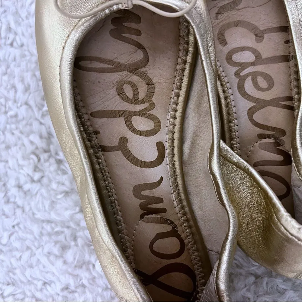 Sam Edelman Gold Metallic Women Bow Ballet Flats Slip On Leather Trendy SZ 7.5 - Image 7