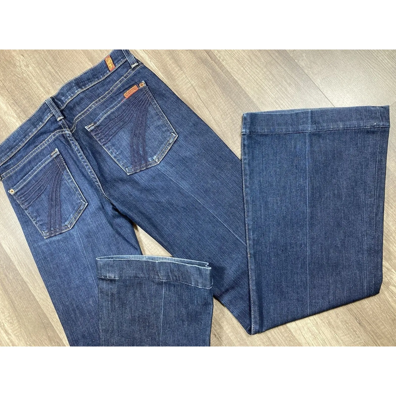 7 For All Mankind Dojo 28 Flare Trouser AUM Blue Denim Jeans 30 x 31 - Image 4