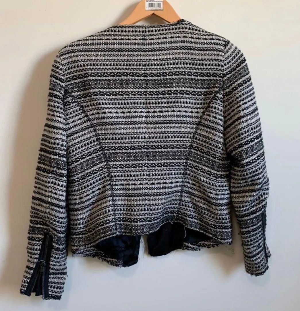 ZARA Wool Blend Tweed Moto Boucle Blazer Jacket Size Large - Image 3