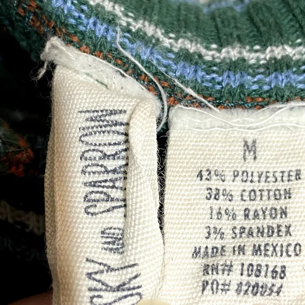 Sky and Sparrow Shirt Ribbed Knit Button Front Short Sleeve Striped Green M - Image 4