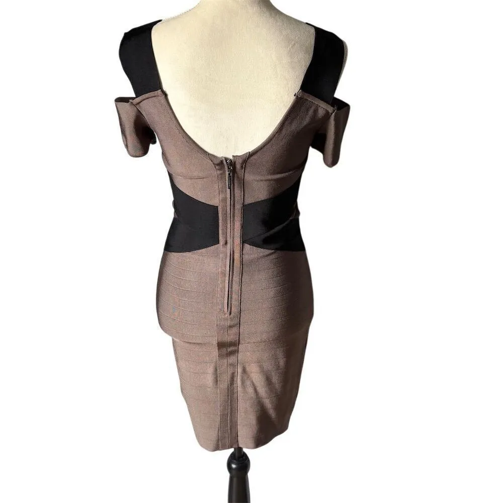 Marciano Women's S Taupe and Black Bandage Bodycon Mini Dress Party Cocktail - Image 2