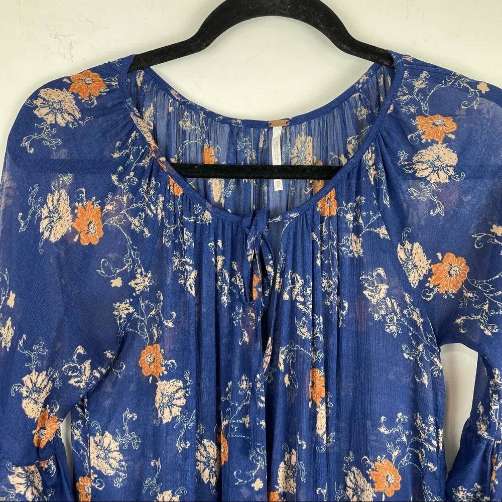 Free People • Sunsetter Floral Boho Tiered Dress Sz XS Sheer Ruffle Sleeves Boho - Image 7