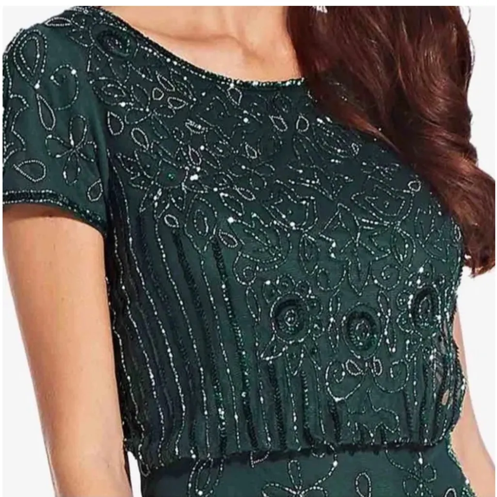 Adrianna Papell Emerald Green Beaded Dress - Image 2