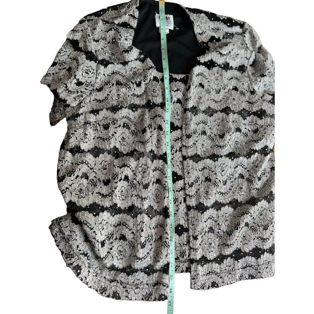 R&M‎ Richards Women's Black & Silver Lace Jacket with Camisole Top Size 16 - Image 6