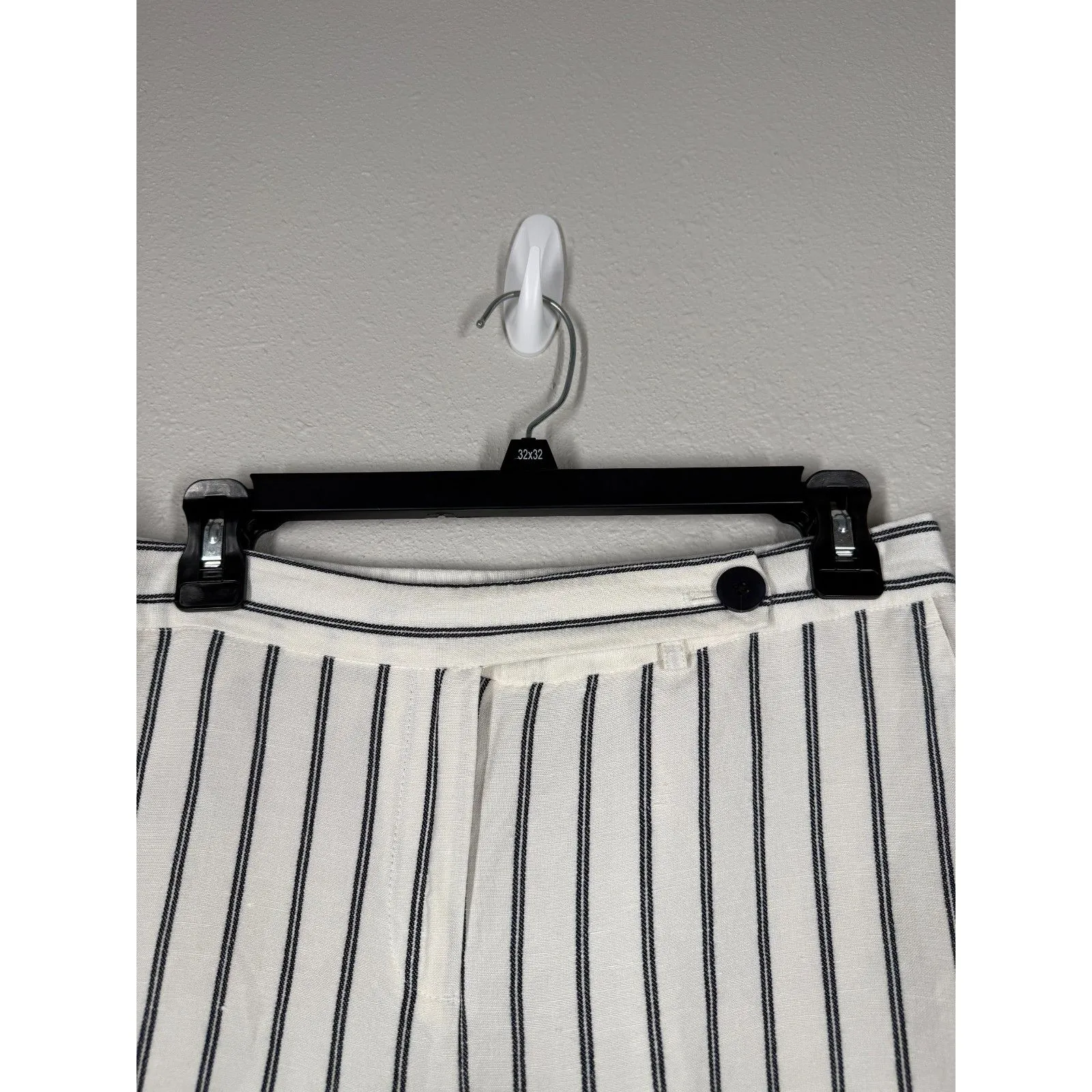 J Jill Womens White Striped Wide Leg Pants Sz 10p Linen Blend Nautical Beachy - Image 4