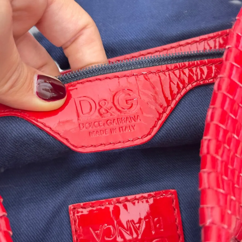 Dolce & Gabbana Red Patent Leather Woven Tote Bag Archive - Image 11