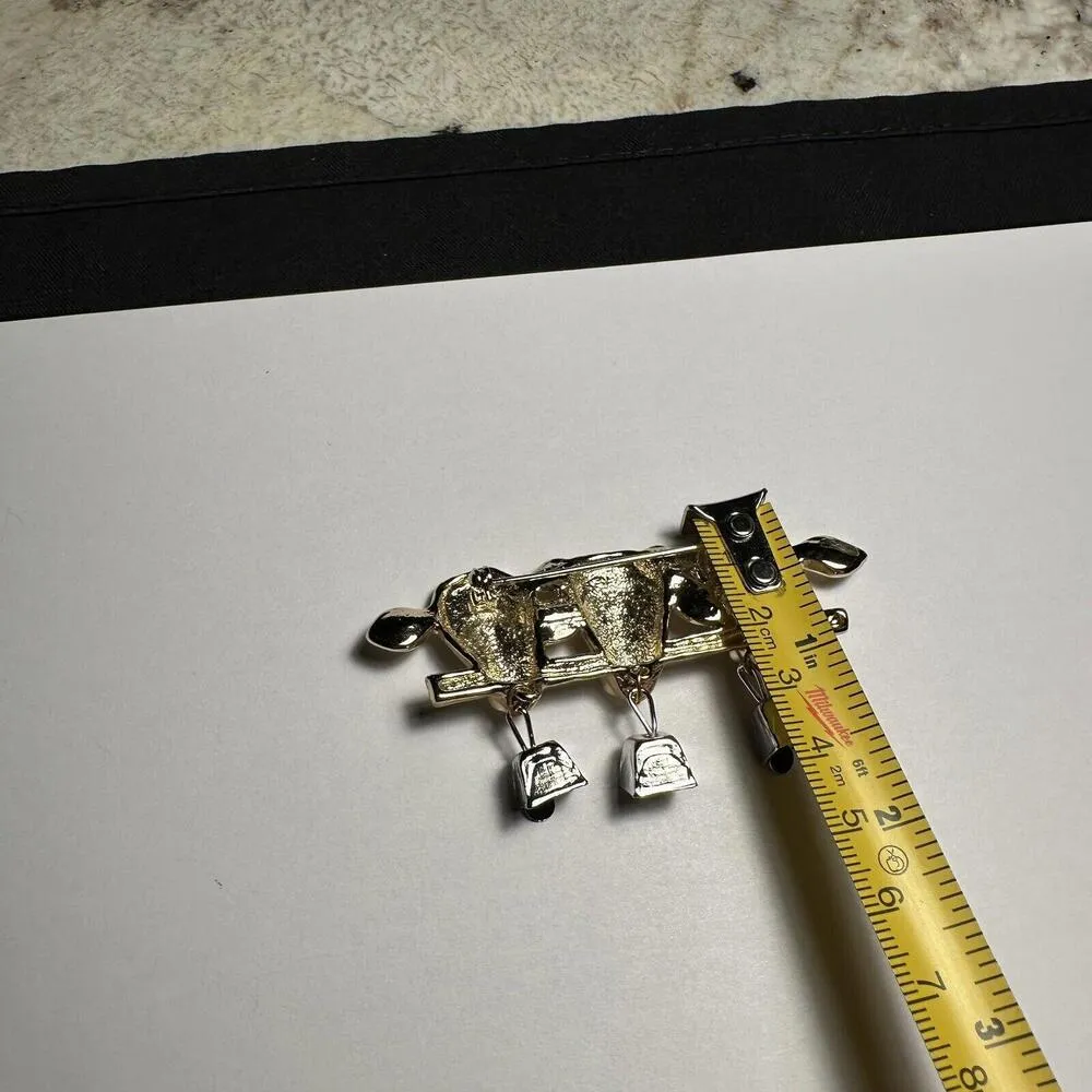 Signed AJC Cows With Bell Charms Brooch Pin Gold Tone Metal - Image 8