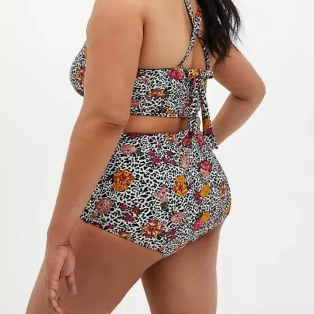 TORRID LEOPARD FLORAL HIGH WAIST TIE-FRONT‎ WRAP SWIM BOTTOM SIZE 0 - Image 2