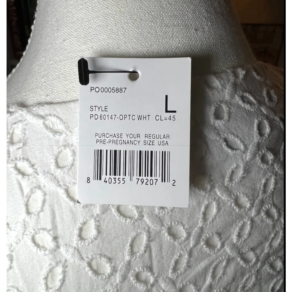 NWT Pea in the Pod Eyelit Dress S Large 100% Cotton White Bell Sleeve Boho - Image 6