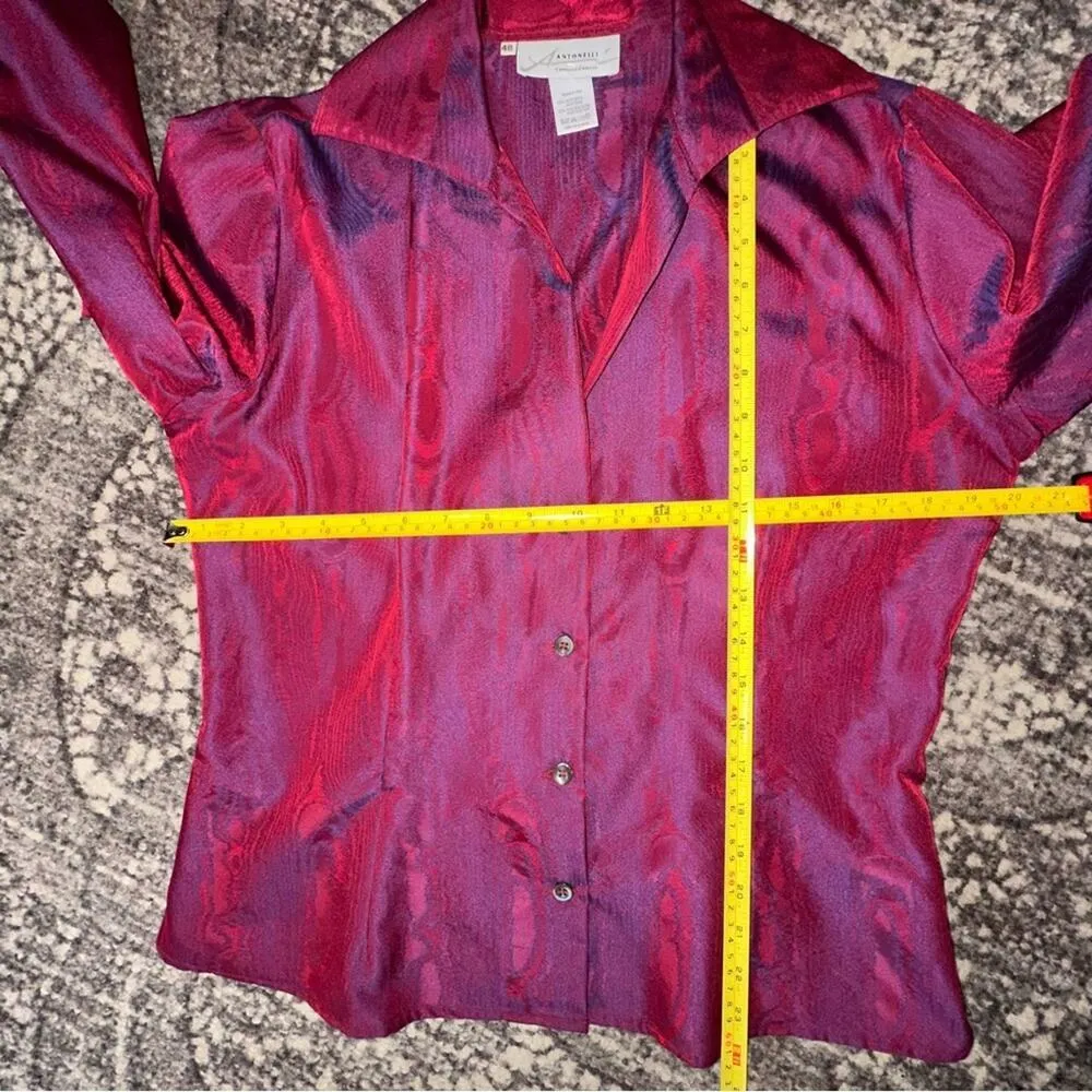 Antonelli Women’s Size 48 L Red Magenta Iridescent Button Long Sleeve Down Shirt Size L - Image 5