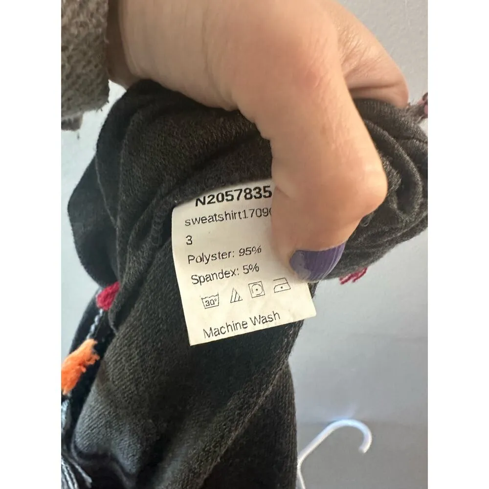 SHEIN Top Women's Small Gray Tassel Fringe Balloon Sleeve Crewneck Boho - Image 5