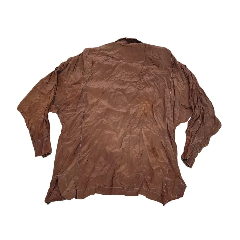 Vintage Linda Allard Ellen Tracy Silk Shirt Brown Silk Shirt Womens 10 - Image 3